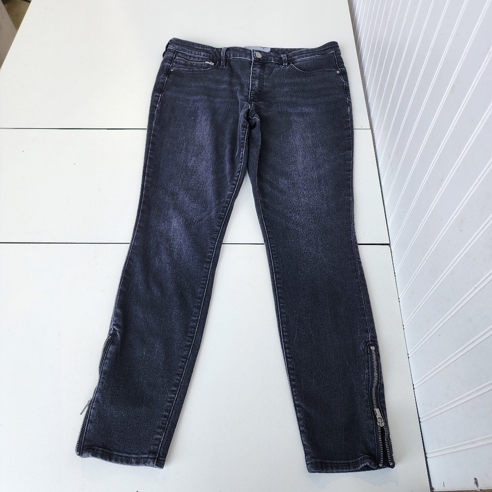 Athleta Jeans Womens  Sculptek Faded Black Denim Skinny Flattering Zip Detail 14